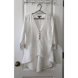 Studio F Women's‎ Linen Tunic Hi Low Blouse V-Neck 3/4 Sleeve White Size XS